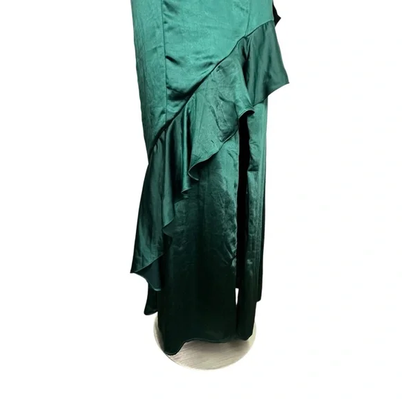 NWT Lulus Lucky Lady Hunter Green Satin Ruffled Maxi Dress Size M (6-8) - Picture 5 of 15